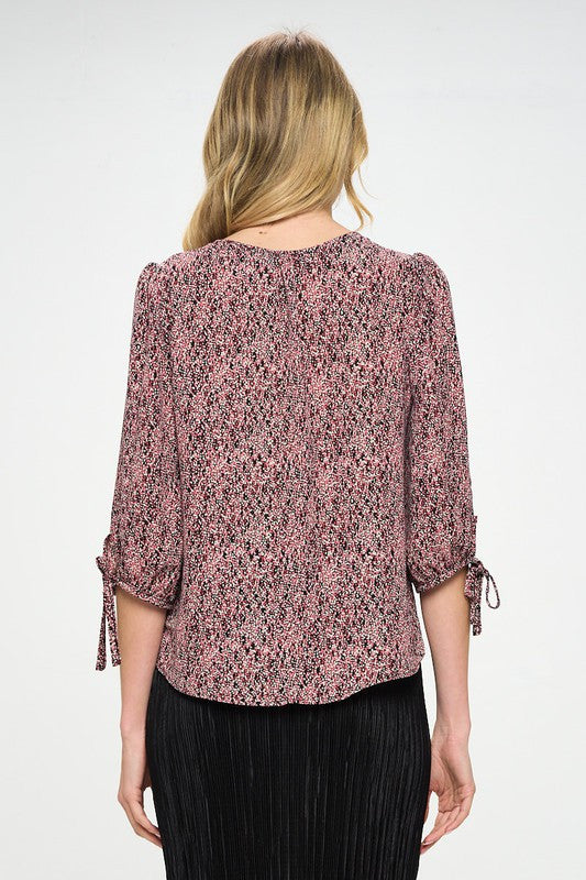 Abstract Dot Top with Self Tie Sleeves-3