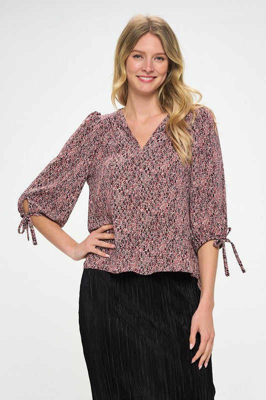 Abstract Dot Top with Self Tie Sleeves-1