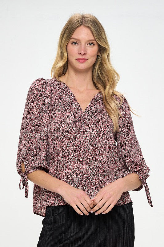 Abstract Dot Top with Self Tie Sleeves-0